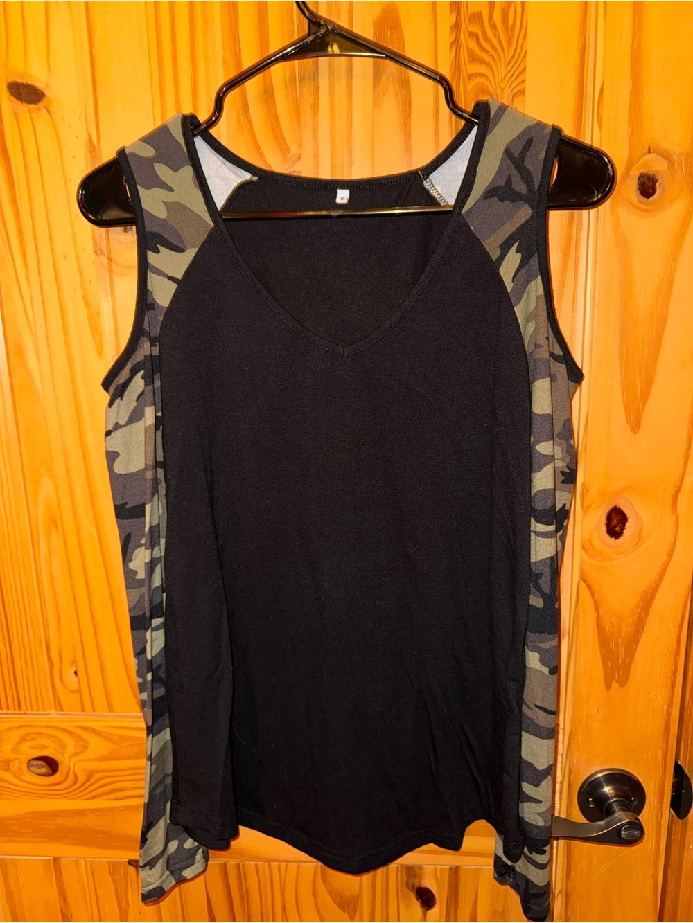 Women's Black Tank Top with Camo Trim